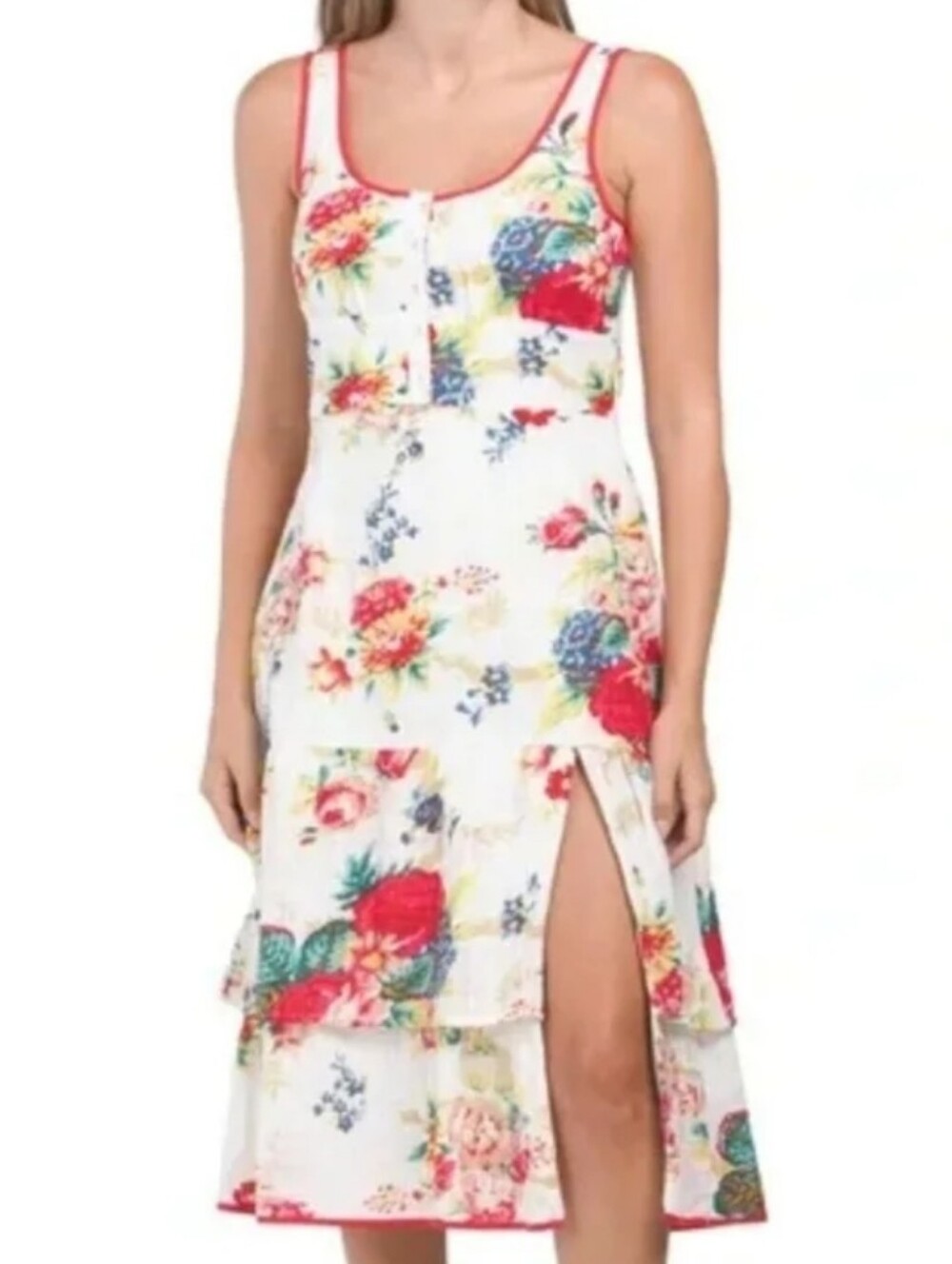 Betsey Johnson Riviera White & Red Floral Cotton Lined Sleeveless Midi Dress - Picture 10 of 10